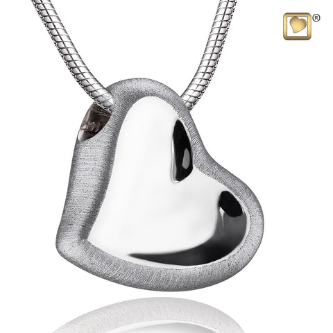 Leaning Heart™ Two-Tone Rhodium Plated Silver Cremation Pendant