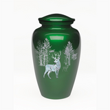 Mother of Pearl Deer on Green Cremation Urn