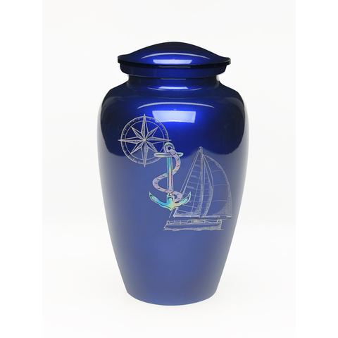 Blue Mother of Pearl Anchor Cremation Urn