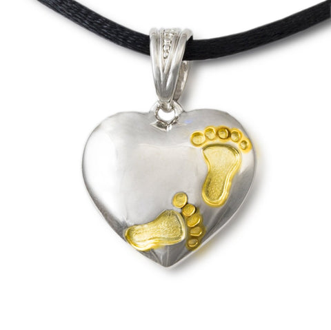 Footprints on My Heart Cremation Pendant – Sterling Silver