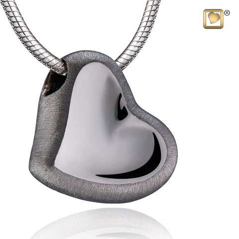 Leaning Heart™ Two-Tone Black Ruthenium Plated Cremation Pendant