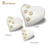 White Pearlescent Paw Print Heart - Large