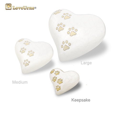 White Pearlescent Paw Print Heart - Keepsake